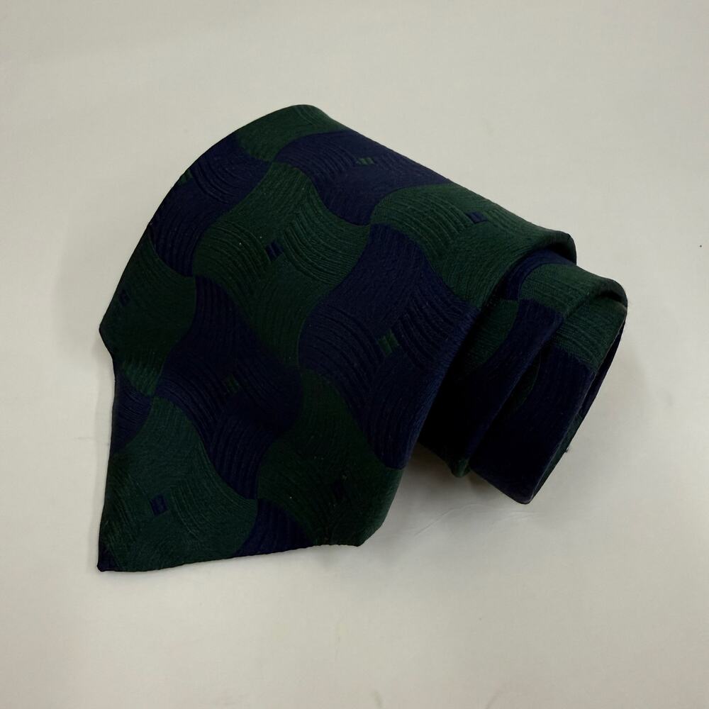 Bottega Veneta Silk Tie Navy Green Wave Jacquard Made in Italy Luxury 4 in